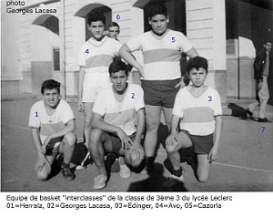 COLLEGE MODERNE LECLERC SIDI BEL ABBES SPORT BASKET 1960 GARCONS